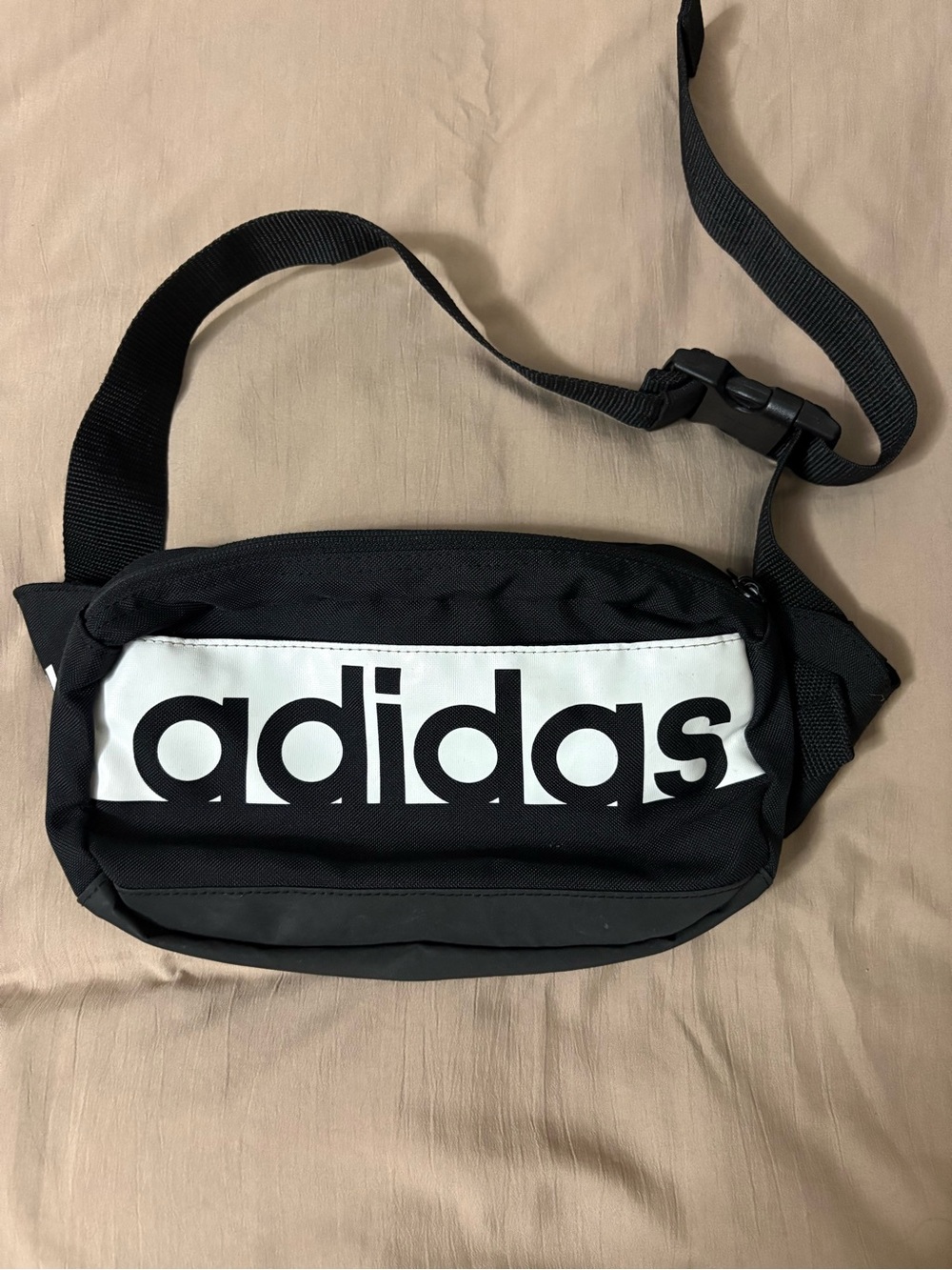 adidas Black and White Waist Bag with Large Logo
